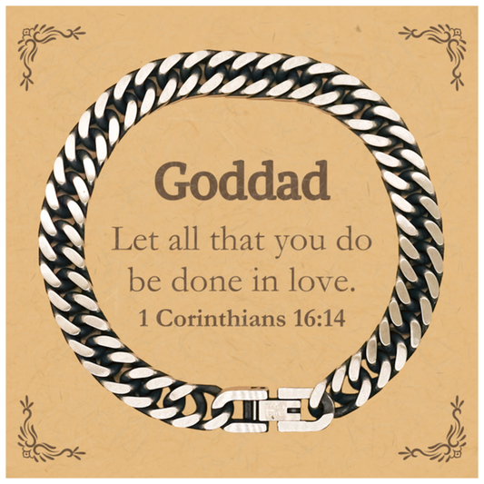 Christian Goddad Gifts, Let all that you do be done in love, Bible Verse Scripture Cuban Link Chain Bracelet, Baptism Confirmation Gifts for Goddad