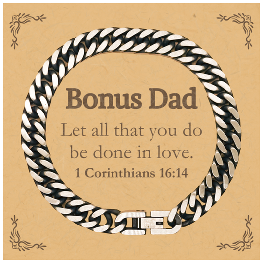 Christian Bonus Dad Gifts, Let all that you do be done in love, Bible Verse Scripture Cuban Link Chain Bracelet, Baptism Confirmation Gifts for Bonus Dad