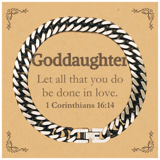 Christian Goddaughter Gifts, Let all that you do be done in love, Bible Verse Scripture Cuban Link Chain Bracelet, Baptism Confirmation Gifts for Goddaughter