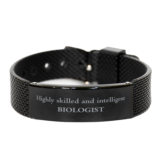 Best Biologist Gifts, Highly skilled and intelligent, Appreciation Birthday Black Shark Mesh Bracelet for Biologist, Men, Women, Friends, Coworkers