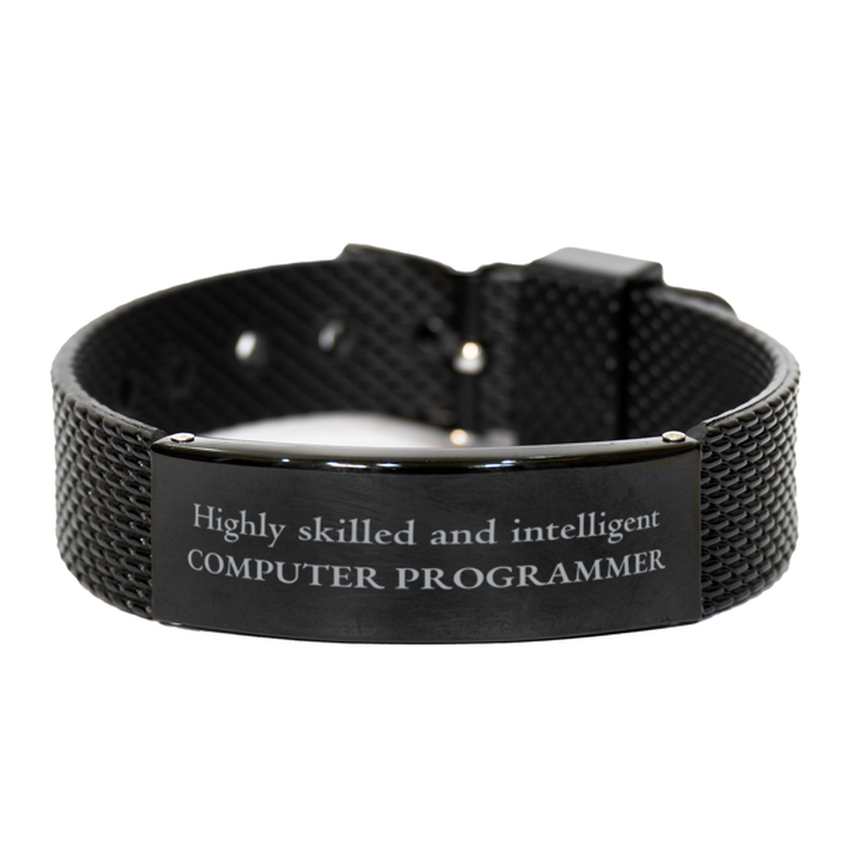 Los mejores regalos para programadores de computadoras, altamente capacitados e inteligentes, pulsera de malla de tiburón negro de agradecimiento de cumpleaños para programadores de computadoras, hombres, mujeres, amigos, compañeros de trabajo