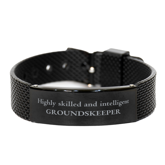 Best Groundskeeper Gifts, Highly skilled and intelligent, Appreciation Birthday Black Shark Mesh Bracelet for Groundskeeper, Men, Women, Friends, Coworkers