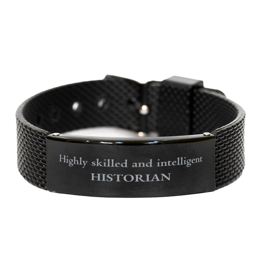 Los mejores regalos para historiadores, altamente capacitados e inteligentes, pulsera de malla de tiburón negro de agradecimiento para cumpleaños para historiadores, hombres, mujeres, amigos, compañeros de trabajo