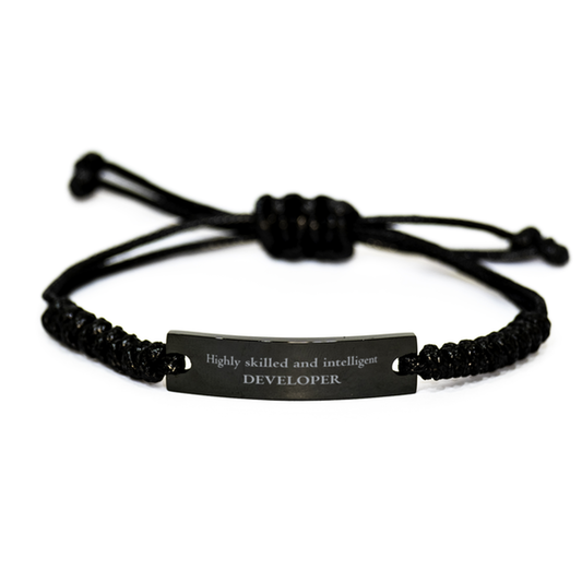 Best Developer Gifts, Highly skilled and intelligent, Appreciation Birthday Black Rope Bracelet for Developer, Men, Women, Friends, Coworkers