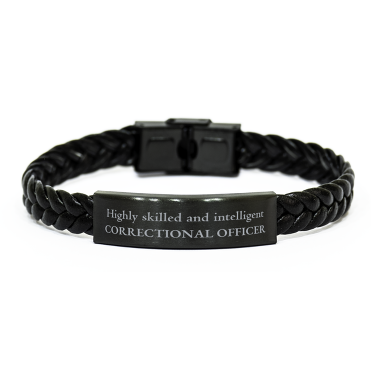 Best Correctional Officer Gifts, Highly skilled and intelligent, Appreciation Birthday Braided Leather Bracelet for Correctional Officer, Men, Women, Friends, Coworkers