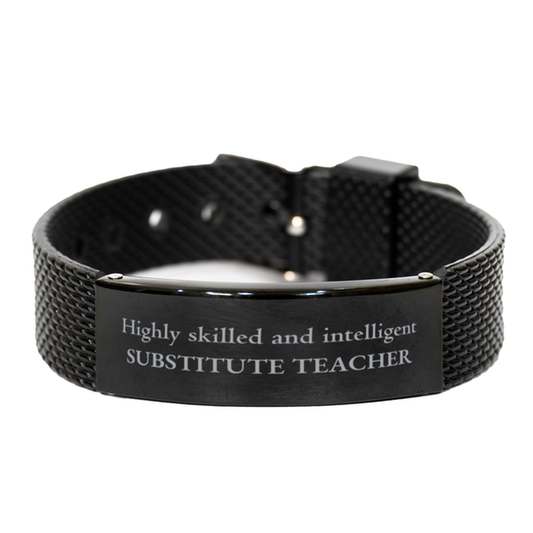 Los mejores regalos para maestros sustitutos, altamente capacitados e inteligentes, pulsera de malla de tiburón negro de agradecimiento de cumpleaños para maestros sustitutos, hombres, mujeres, amigos, compañeros de trabajo