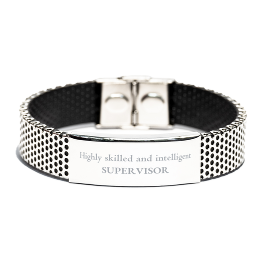 Best Supervisor Gifts, Highly skilled and intelligent, Appreciation Birthday Stainless Steel Bracelet for Supervisor, Men, Women, Friends, Coworkers