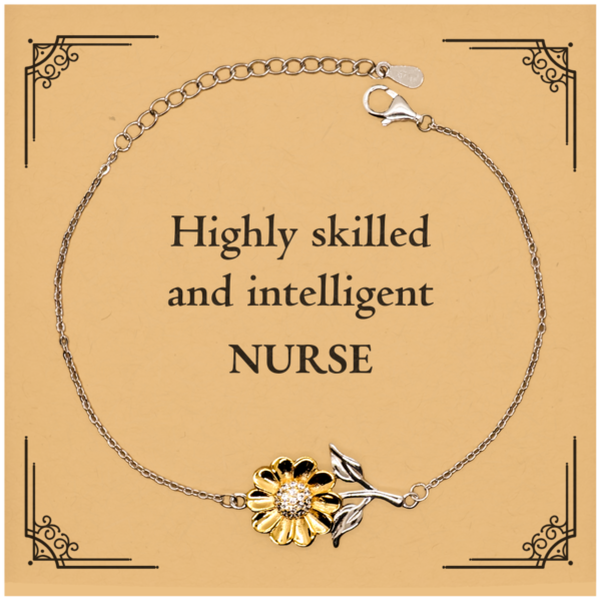 Best Nurse Gifts, Highly skilled and intelligent, Appreciation Birthday Sunflower Bracelet for Nurse, Men, Women, Friends, Coworkers