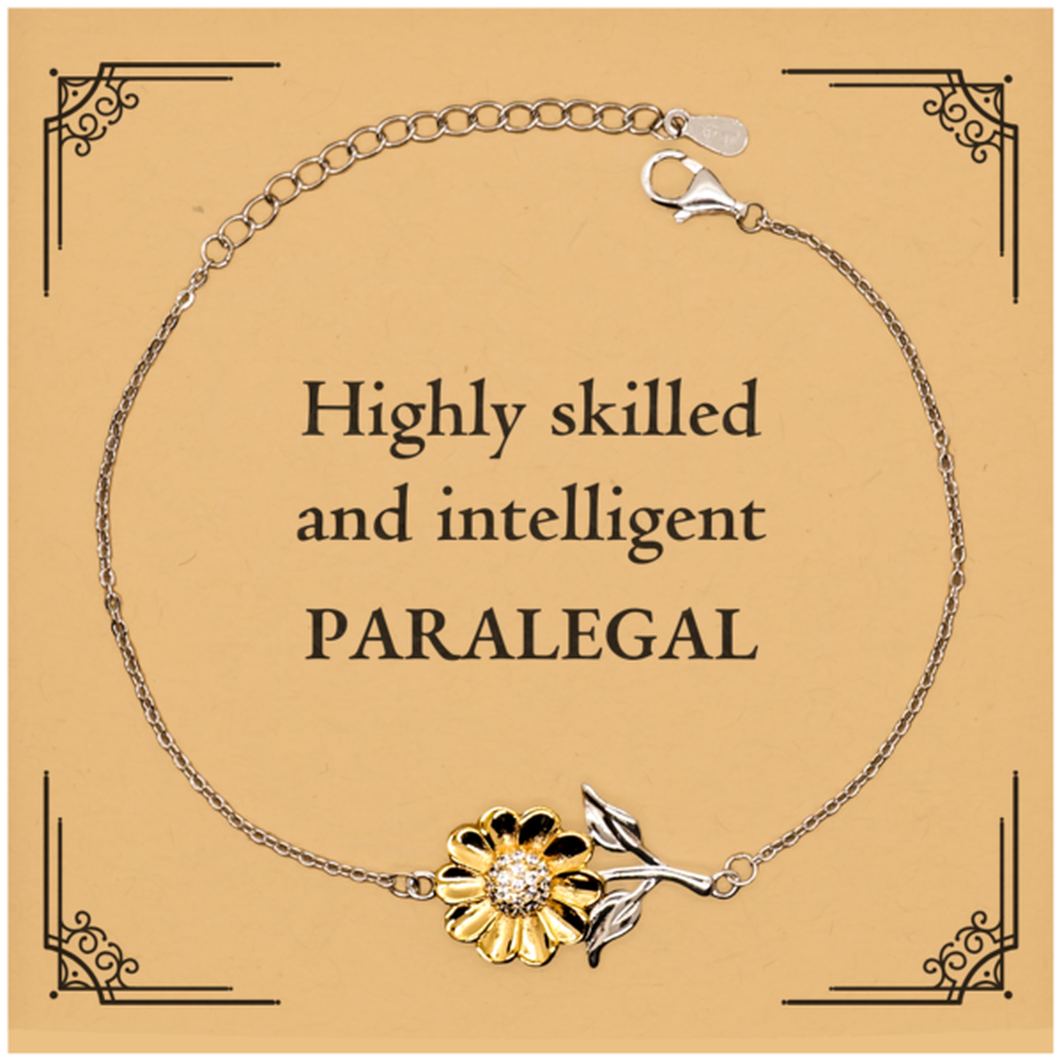 Best Paralegal Gifts, Highly skilled and intelligent, Appreciation Birthday Sunflower Bracelet for Paralegal, Men, Women, Friends, Coworkers