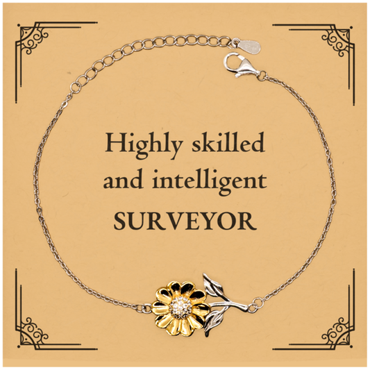 Best Surveyor Gifts, Highly skilled and intelligent, Appreciation Birthday Sunflower Bracelet for Surveyor, Men, Women, Friends, Coworkers