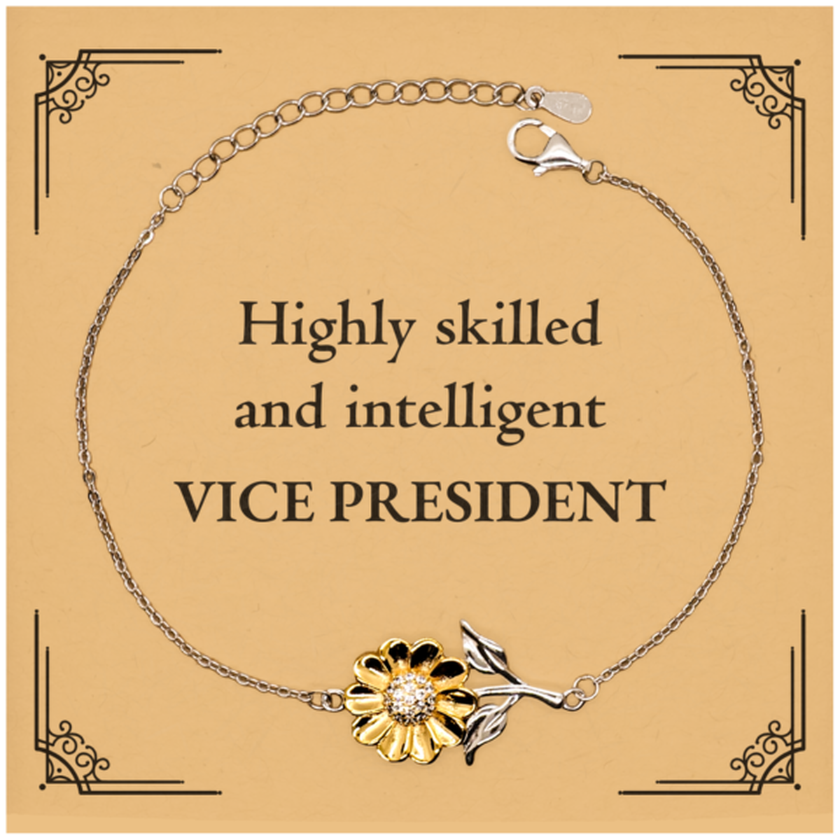 Best Vice President Gifts, Highly skilled and intelligent, Appreciation Birthday Sunflower Bracelet for Vice President, Men, Women, Friends, Coworkers