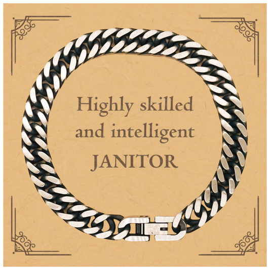 Best Janitor Gifts, Highly skilled and intelligent, Appreciation Birthday Cuban Link Chain Bracelet for Janitor, Men, Women, Friends, Coworkers