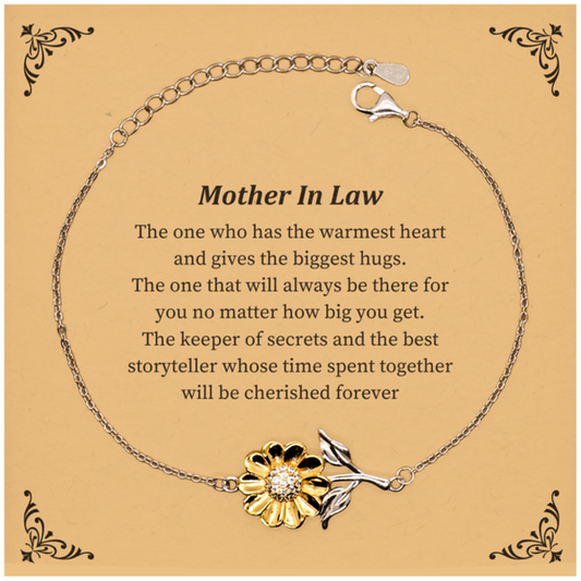 Mother In Law Sunflower Bracelet - The Warmest Heart, Cherished Forever, Perfect Birthday Gift for Her