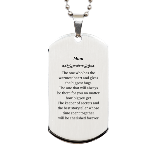 silver dog tag for mom engraved with heartwarming quote for mothers day gifts and showers of love