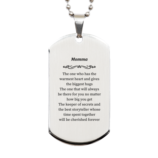 momma engraved silver dog tag keepsake for moms birthday gift unique mothers day present inspirational jewelry for her heartwarming keepsake for momma