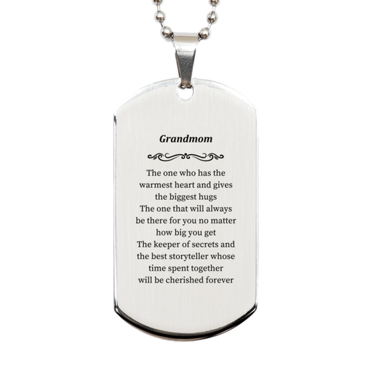 grandmom silver dog tag the keeper of secrets and best storyteller for birthday christmas graduations and more engraved keepsake for grandmom grandmom grandmom