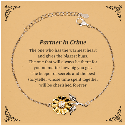 Partner In Crime Sunflower Bracelet - Cherished Friendship Gift for Graduation, Birthday, and Holidays - Engraved with Heartwarming Quote of Eternal Bond and Hopeful Friendship