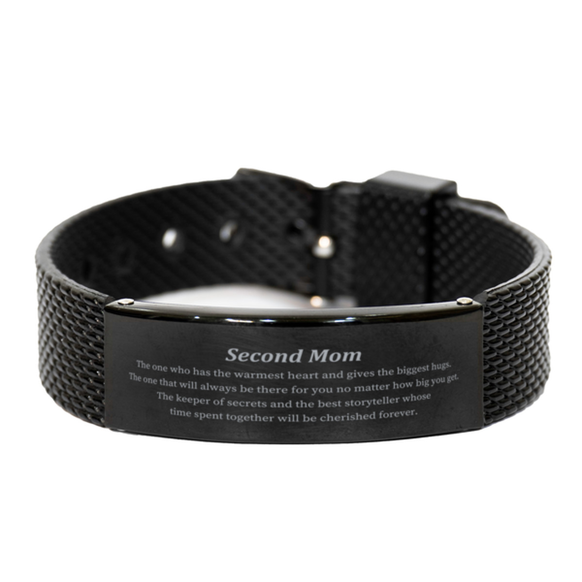 Pulsera de malla de tiburón negro Second Mom, la guardiana de recuerdos preciados, regalo grabado para fiestas navideñas y ocasiones especiales