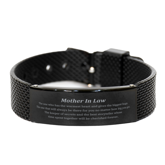 Pulsera de malla de tiburón negro con el corazón más cálido de la suegra para momentos preciados y abrazos en Navidad y cumpleaños