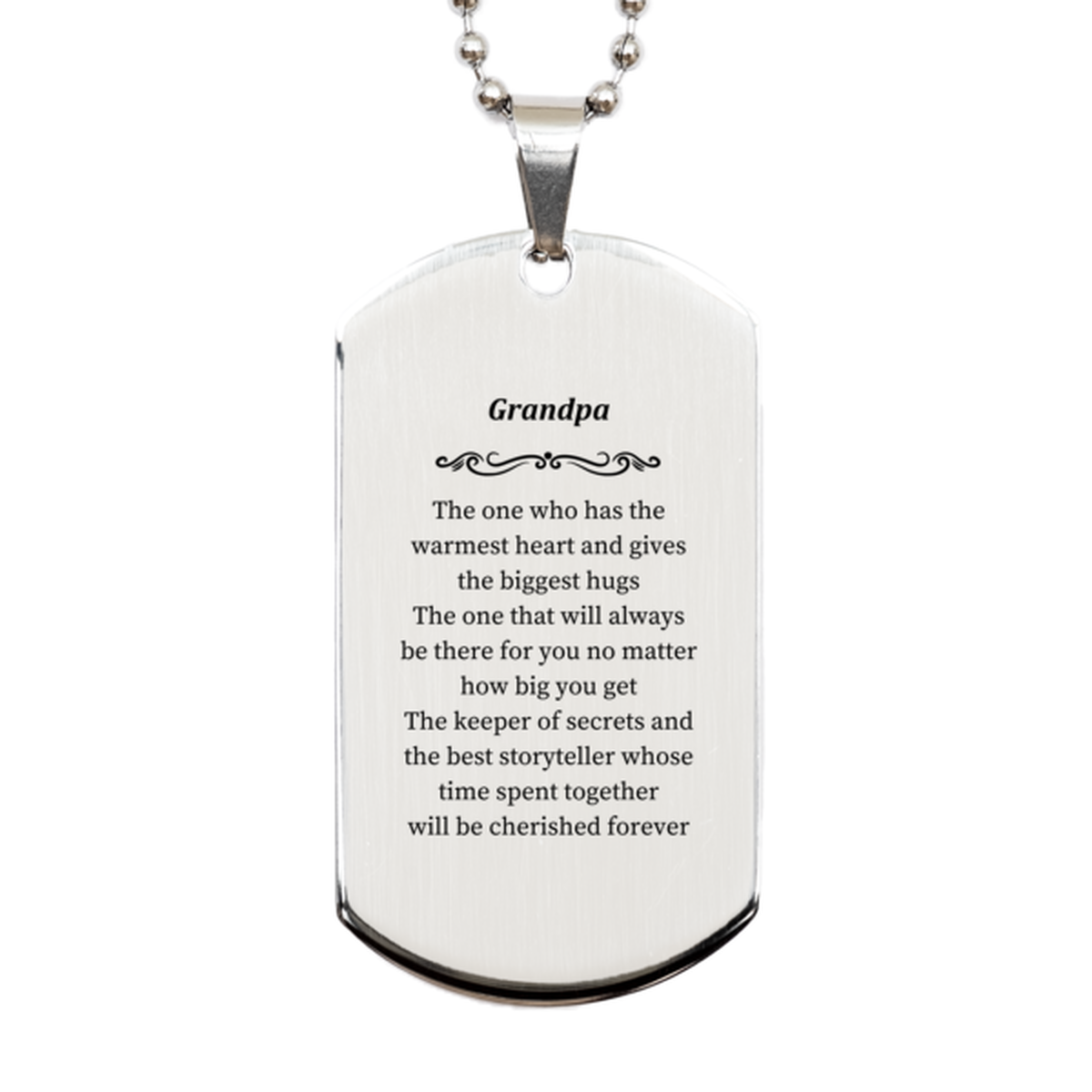 grandpa dog tag engraved warmest heart hugs cherished memories birthday gift