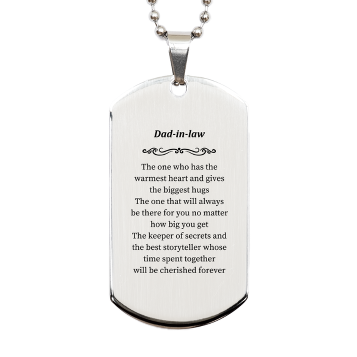 Dad-in-law Dog Tag- A Heartwarming Keepsake for Birthday, Christmas, and Veterans Day- Engraved with Love and Cherished Memories