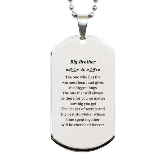 Big-Brother Silver Dog Tag - The Warmest Heart and Cherished Memories - Engraved Gift for Birthday, Christmas, and Veterans Day