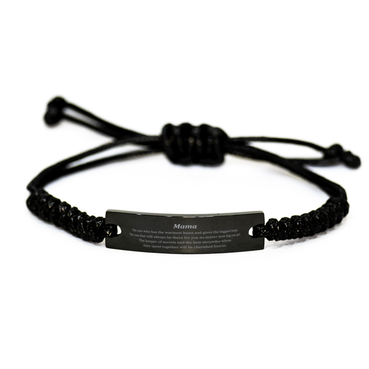 Black Rope Bracelet Mama - A Warm Heart, Big Hugs, Cherished Moments for Mothers Day Gift Giving Confidence and Love