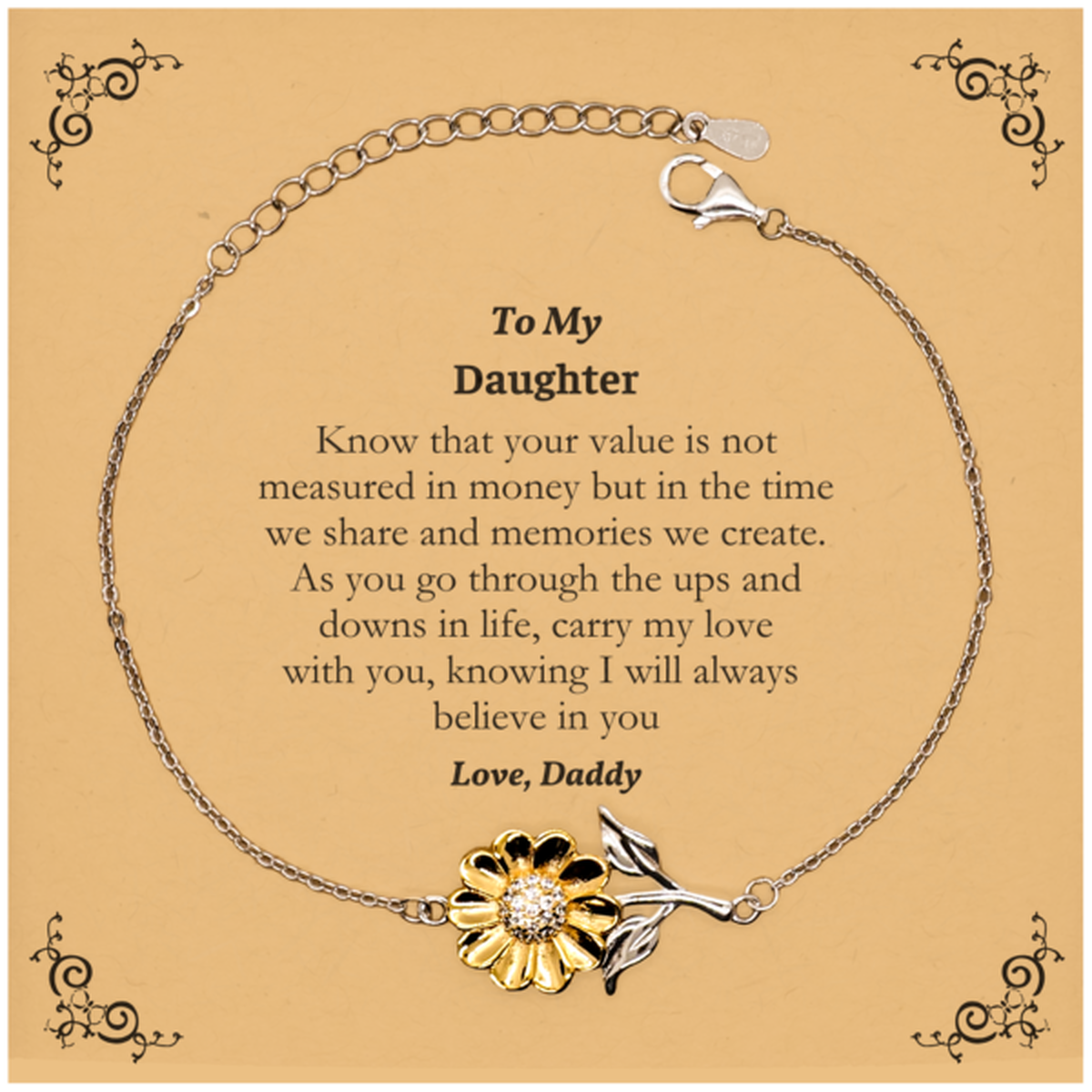 To My Daughter Sunflower Bracelet Engraved Birthday Gift Jewelry for Daughter from Dad with Love and Confidence