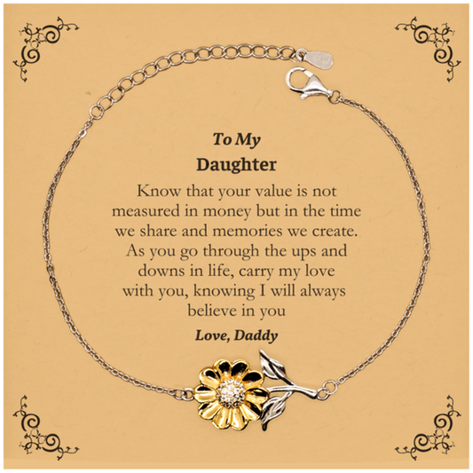 To My Daughter Sunflower Bracelet Engraved Birthday Gift Jewelry for Daughter from Dad with Love and Confidence