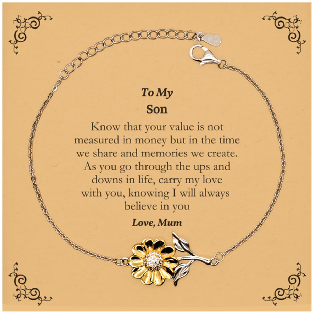 Son Engraved Sunflower Bracelet - Carry My Love with You, Perfect Graduation Gift from Mum for Confidence and Hope, Son, Son, Son, Son