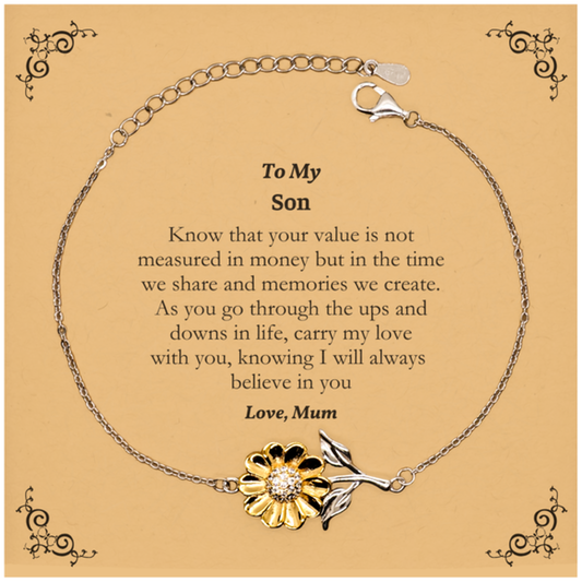 Son Engraved Sunflower Bracelet - Carry My Love with You, Perfect Graduation Gift from Mum for Confidence and Hope, Son, Son, Son, Son