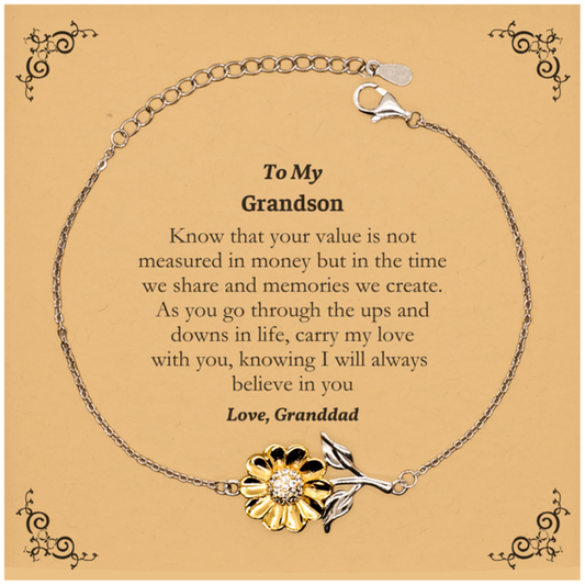 Grandson Sunflower Bracelet Carry My Love with You Inspirational Graduation Gift for Him from Granddad