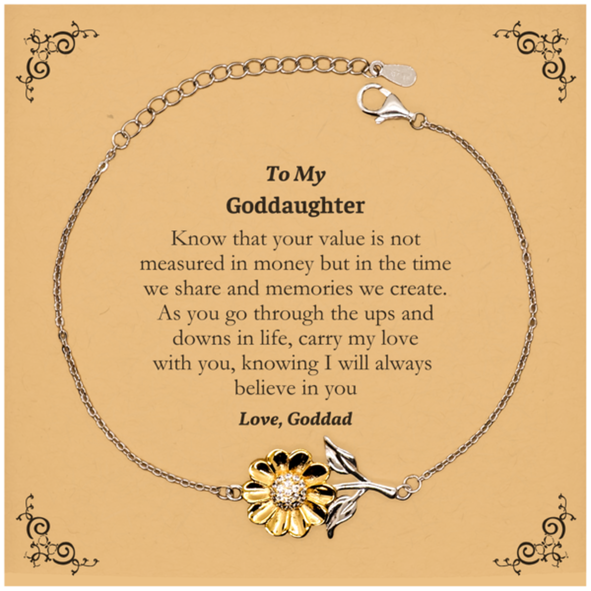 Goddaughter Sunflower Bracelet - A Timeless Gift for your Goddaughter - Engraved with Love and Confidence for Graduation, Birthday, Holidays, and More