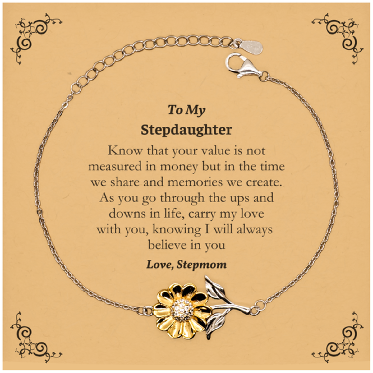 Stepdaughter Sunflower Bracelet Always Carry My Love Inspirational Gift for Birthday Christmas Graduation from Stepmom