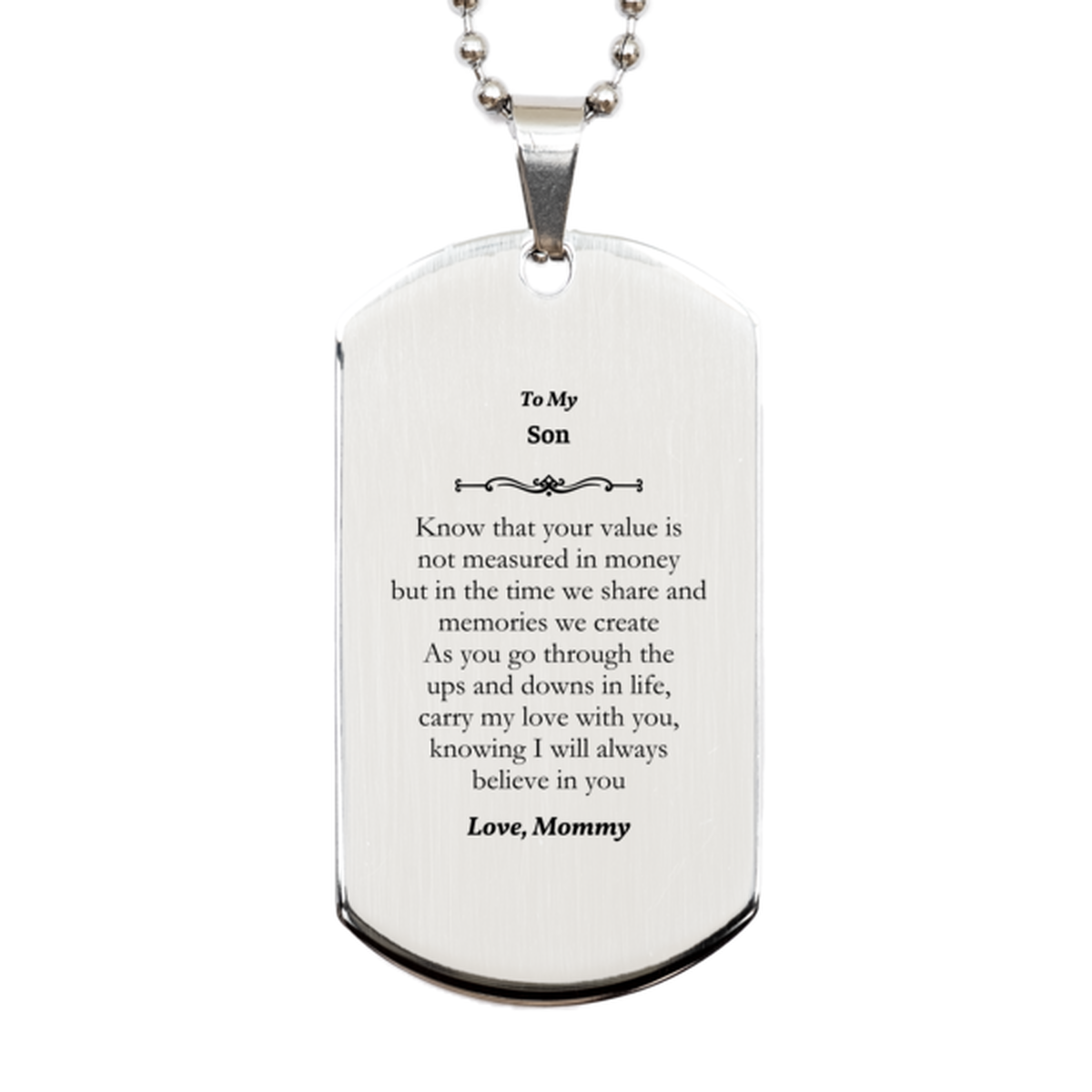 engraved silver dog tag for son time memories love confidence birthday holidays graduation special gift from mommy