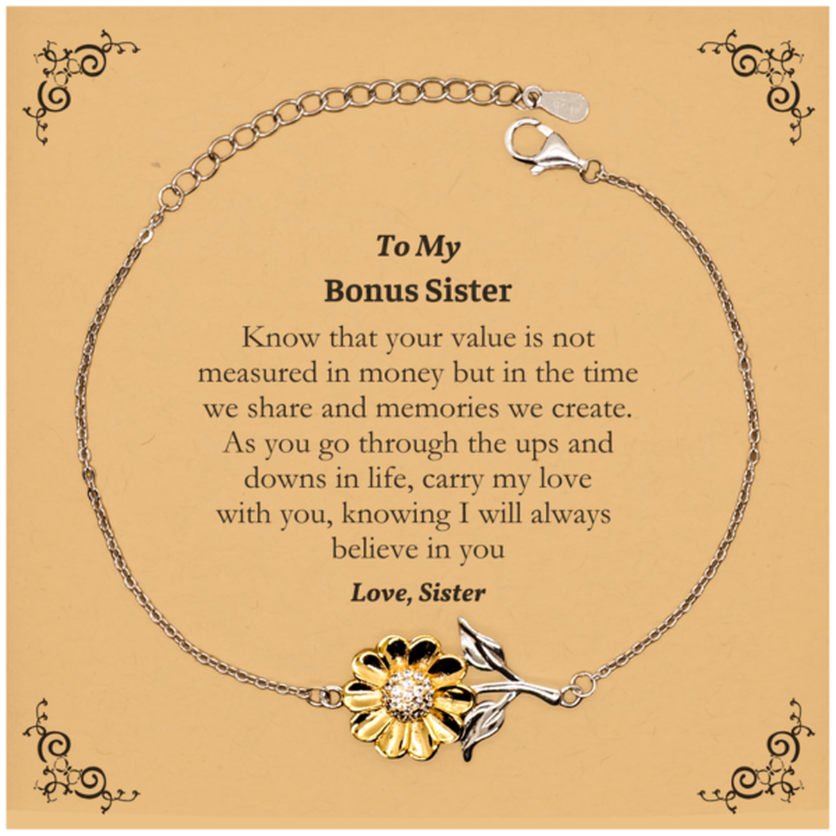 Bonus Sister Sunflower Bracelet - Carry My Love Always Inspirational Jewelry for Birthday and Holidays