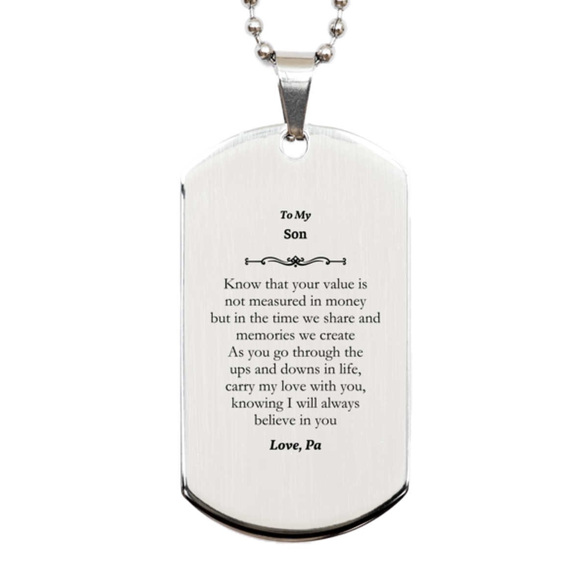 engraved silver dog tag gift for son carry my love graduation birthday christmas confidence inspirational veterans day unique sentimental present for my beloved son