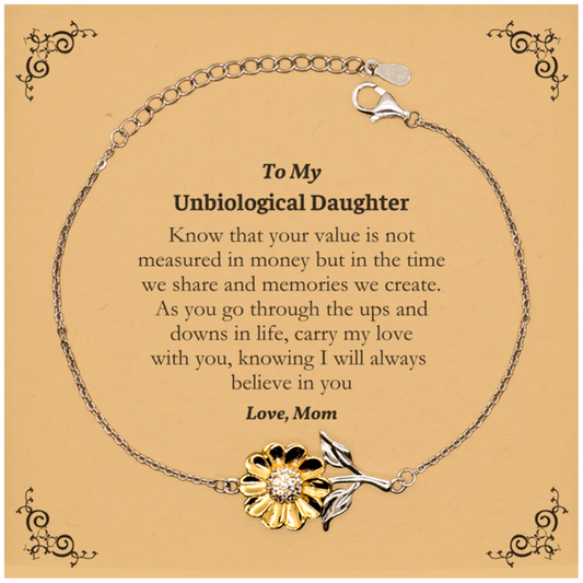 Unbiological Daughter Sunflower Bracelet - Engraved Love and Hope Gifts for Graduation, Veterans Day, Christmas - Unique Inspirational Jewelry from Mom to Daughter