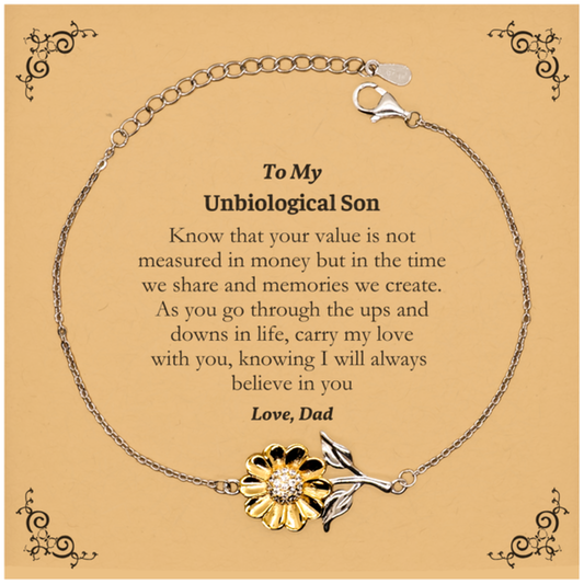 Unique Sunflower Bracelet for Unbiological Sons - Carry My Love with You - Inspirational Gift from Dad for Birthday, Graduation, and Holidays - Confidence and Hope Filled Jewelry that Shows Your Value and Love