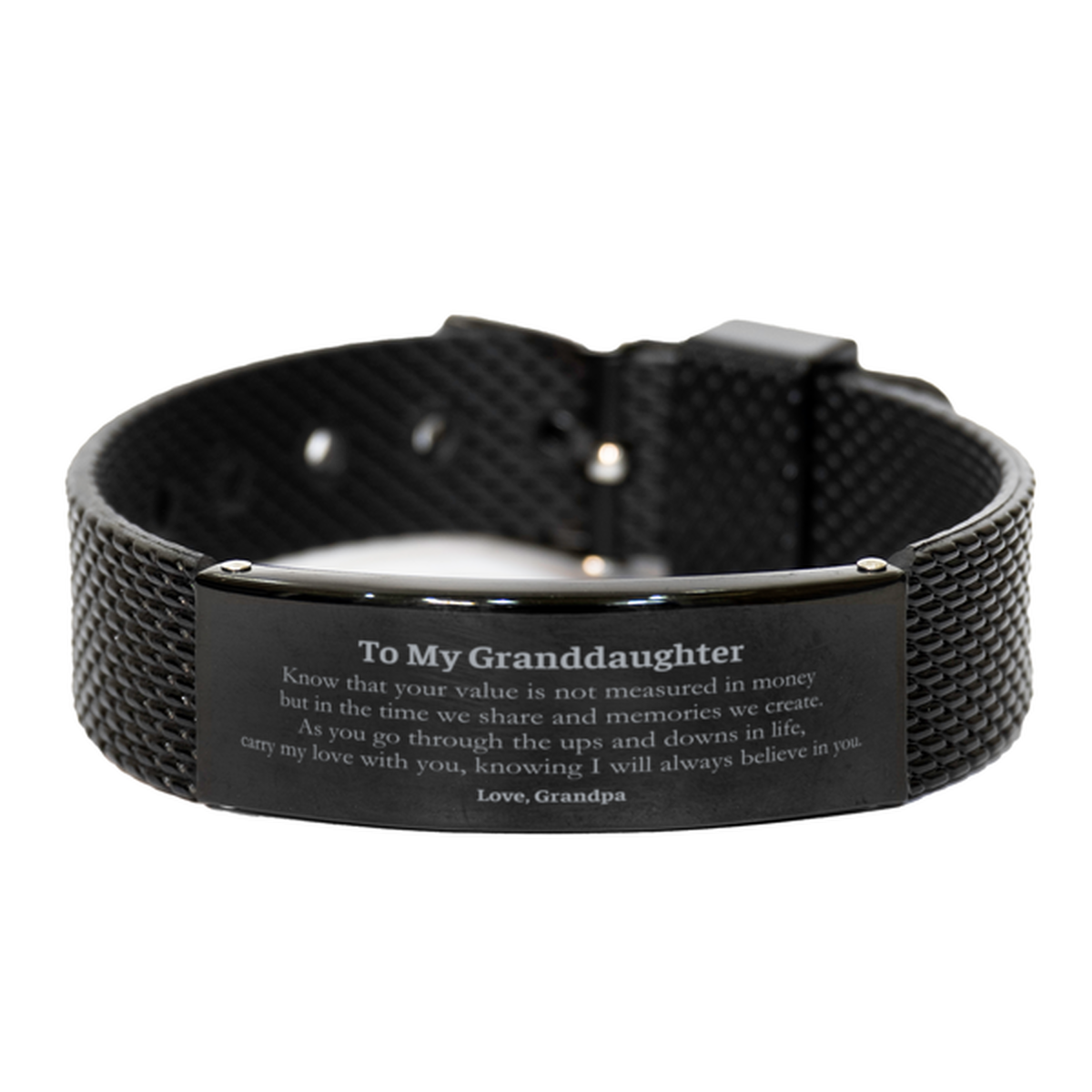 Pulsera de malla de tiburón negro grabada para nieta: lleva mi amor contigo siempre, regalo inspirador de cumpleaños, Navidad, graduación para abuelo