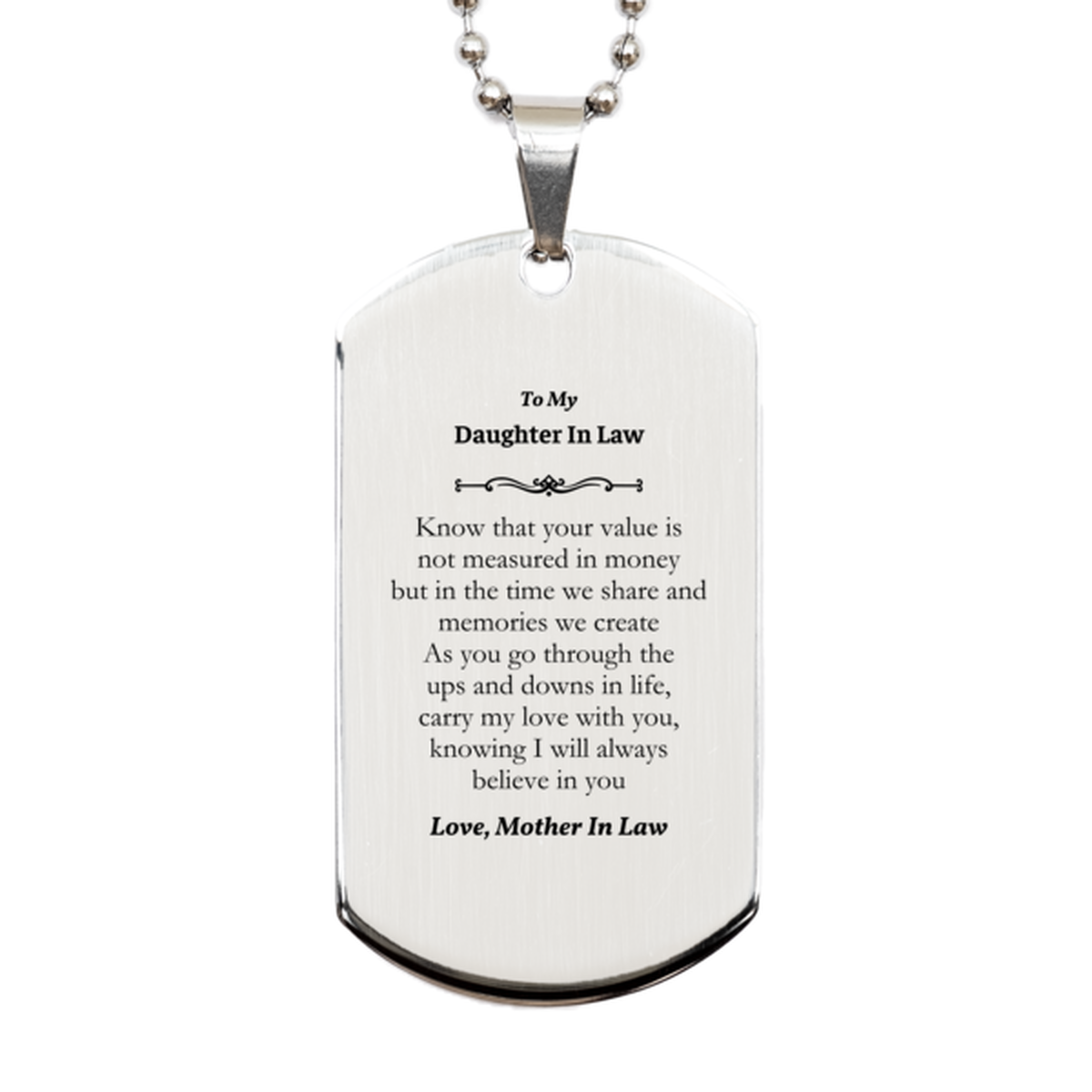 silver dog tag daughter in law gift engraved with love and confidence for birthday christmas graduation meaningful keepsake for daughter in law mother in law