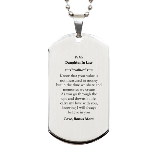 to my daughter in law engraved silver dog tag inspirational gift for birthday christmas graduation bonus moms love for confidence and hope