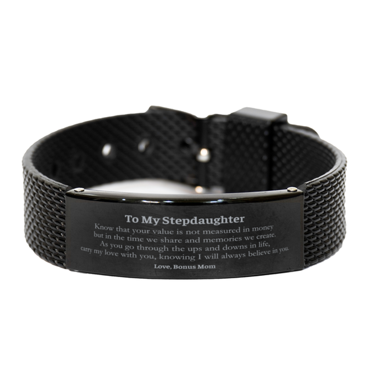 Black Shark Mesh Bracelet Stepdaughter Gift Engraved Inspirational Love Bonus Mom Christmas Birthday Keepsake