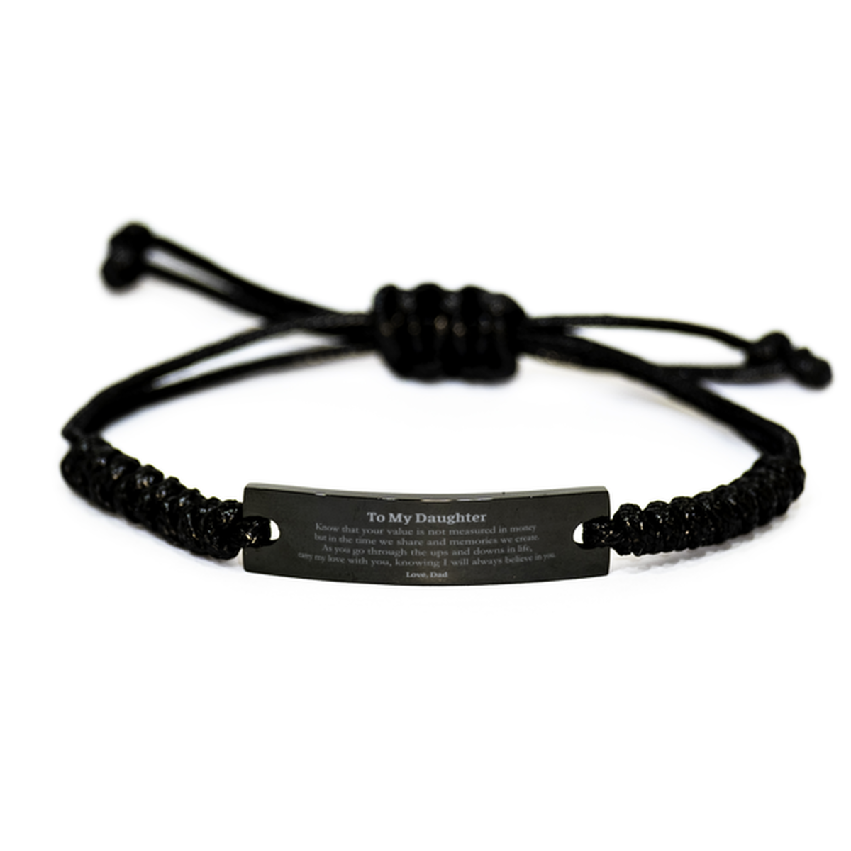 Pulsera de cuerda negra para hija: lleva mi amor siempre, regalo inspirador de papá para Navidad, graduación, cumpleaños: joyería única que representa valor y amor