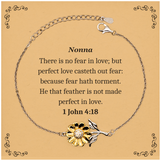 Nonna Engraved Sunflower Bracelet - Perfect Love Casts Out Fear, Inspirational Gift for Christmas and Easter