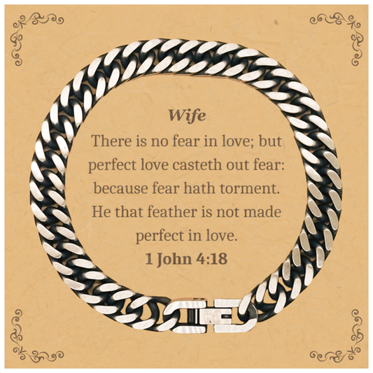 Wife Engraved Cuban Link Chain Bracelet - Perfect Love, Confidence, Inspirational Gift for Her on Birthday, Christmas, and Easter - Wife, Wife, Wife, Wife - 190 characters