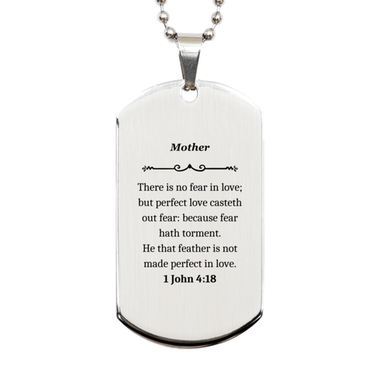 mother love engraved silver dog tag for mothers day gift with inspirational quote 1 john 4 18 perfect gift for her on christmas birthday and graduation