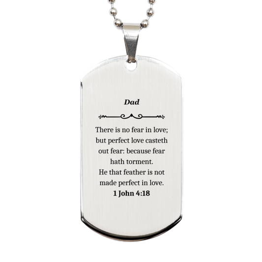 Placa de identificación de plata grabada para papá: el amor perfecto expulsa el miedo: regalo inspirador para el Día del Padre, cumpleaños, Día de los Veteranos: collar exclusivo que aumenta la confianza para papá