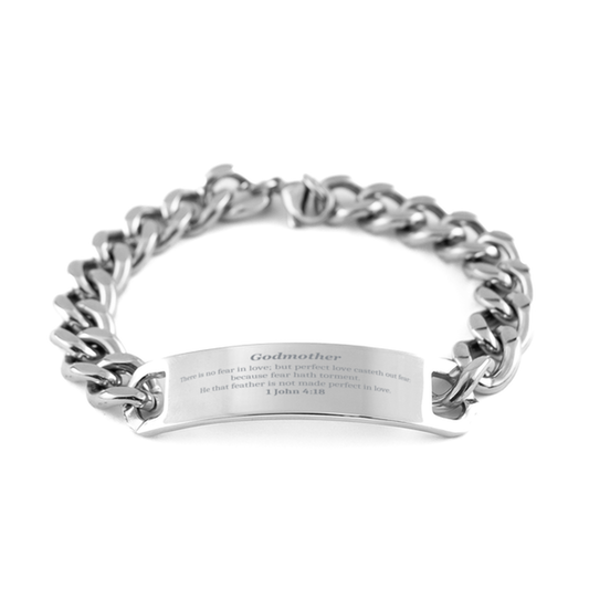 Godmother Stainless Steel Cuban Bracelet - Perfect Love Casteth Out Fear - Inspirational Gift for Godmother on Easter, Christmas, Birthday - Fear Hath Torment