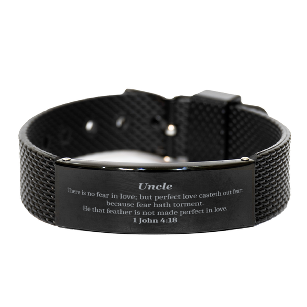 Uncle Black Shark Mesh Bracelet - Fear Casteth Out by Perfect Love Hope, Christmas Gift for Men, Inspirational Jewelry for Uncle, Unique Mesh Bracelet for Uncles Birthday and Holidays